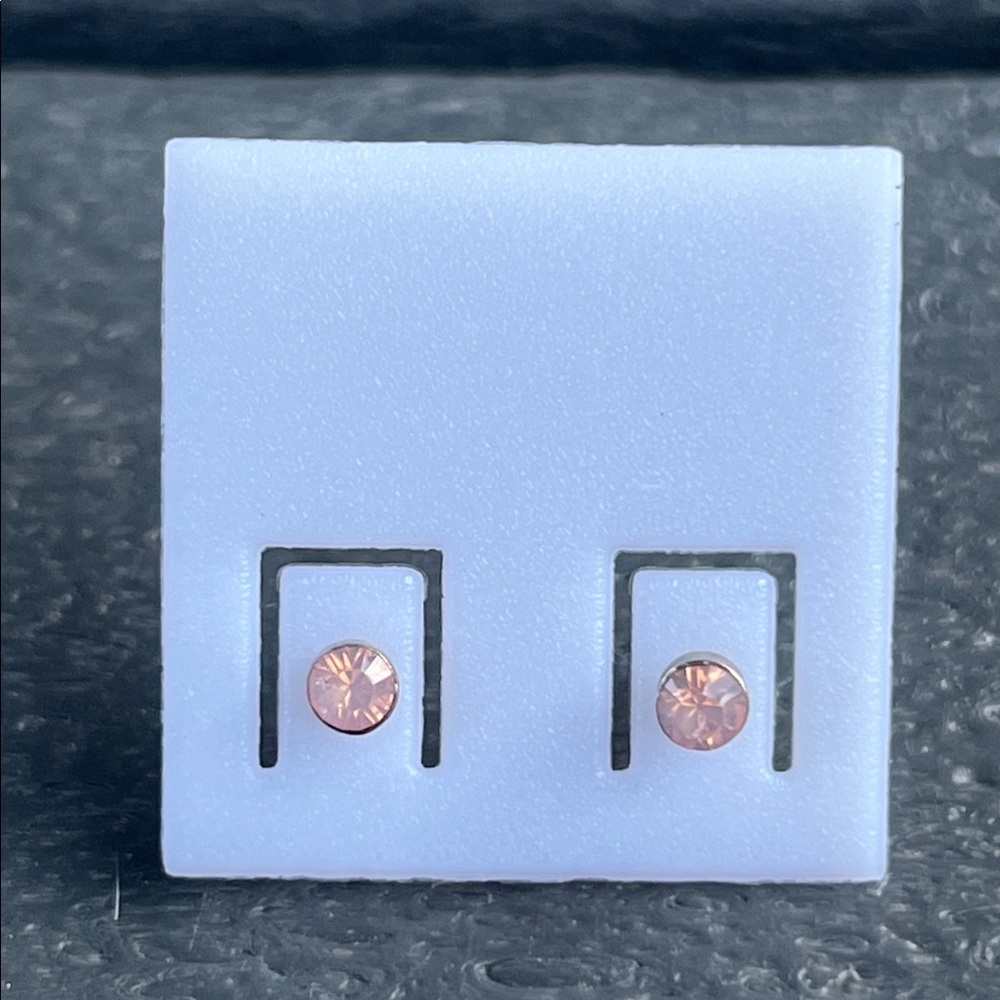 Vintage Pink Crystal Stud Earrings; NWOT; Silver Tone Hardware